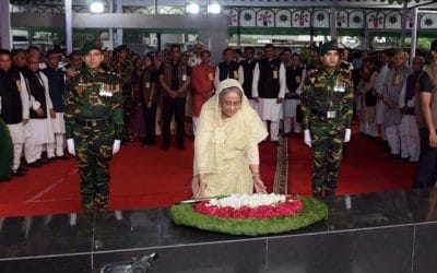 বঙ্গবন্ধুর প্রতিকৃতিতে প্রধানমন্ত্রীর শ্রদ্ধা নিবেদন