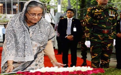 বঙ্গবন্ধুর প্রতিকৃতিতে প্রধানমন্ত্রীর শ্রদ্ধা