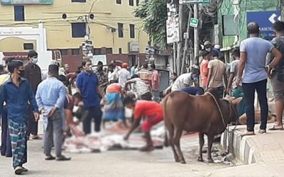 নামাজ শেষে পশু কোরবানিতে ব্যস্ত নগরবাসী