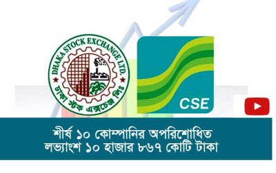 শীর্ষ ১০ কোম্পানির অপরিশোধিত লভ্যাংশ ১০ হাজার ৮৬৭ কোটি টাকা