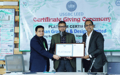 আমান গ্রাফিক্সকে গ্রিন বিল্ডিং ‘লিড প্লাটিনাম ২০০৯’ সনদ হস্তান্তর