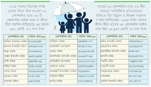 ৩৩ কোম্পানির লাইফ ফান্ড ৩৪ হাজার ৬৫০ কোটি টাকা